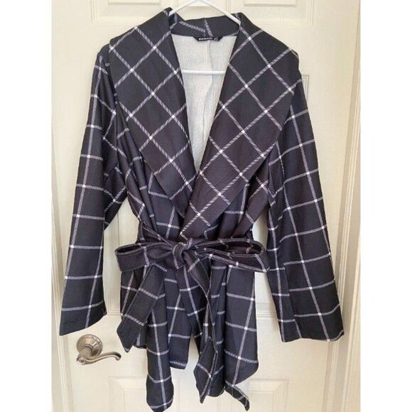 Blue Plaid Shawl Collar Belt Overcoat-BloomChic (Sz 16) - Picture 5 of 8